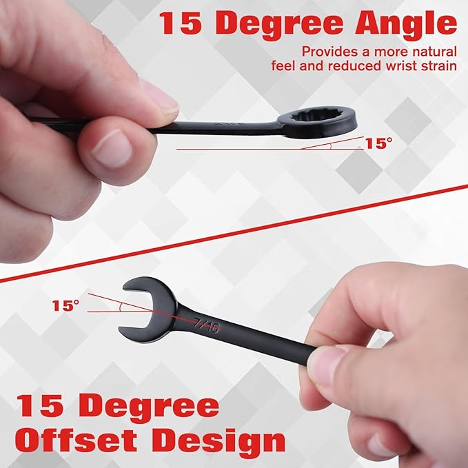 10PCS Mini Wrench Set Standard SAE 5/32"-7/16" Ignition Wrenches Open End and Box End Combination Wrench Set with Portable Pouch and Key Rings, Black Electrophoretic Coating