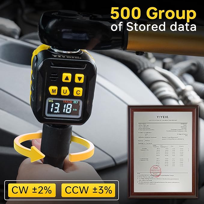 1/2" Drive Digital Torque Adapter, 12.5-250Ft-lb/17-340 Nm, Color LCD Display, Digital Torque Wrench Adapter with ±2% Accuracy, Torque Wrench Calibration Tool for Torque Meter for Auto,Moto