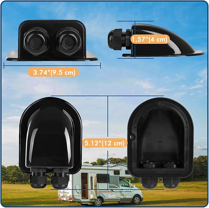Restmo 2 Pack of IP68 Waterproof Solar Cable Entry Gland, Weather Resistant Dual Cable Entry Housing for Solar Panels of RV, Caravan, Marine, Boat, Cabin, Black