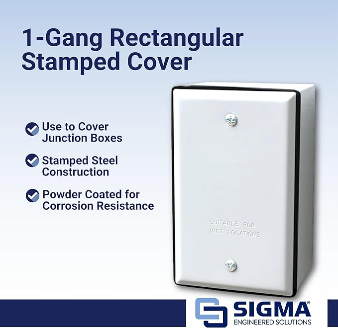 SIGMA ENGINEERED SOLUTIONS 14240WH Weatherproof Outdoor Rectangular Cover Plate for Outlet Boxes, White, Metal, 1-Gang