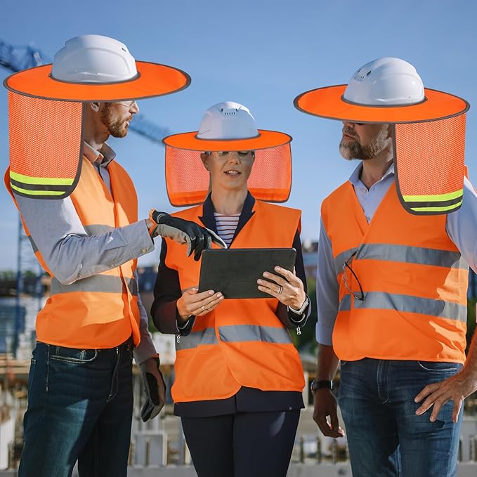 Jspupifip 20 Pack Hard Hat Sun Shade Full Brim Sun Shield High Visibility Visor with Reflective Strip for Hard Hat Accessories Construction Sites