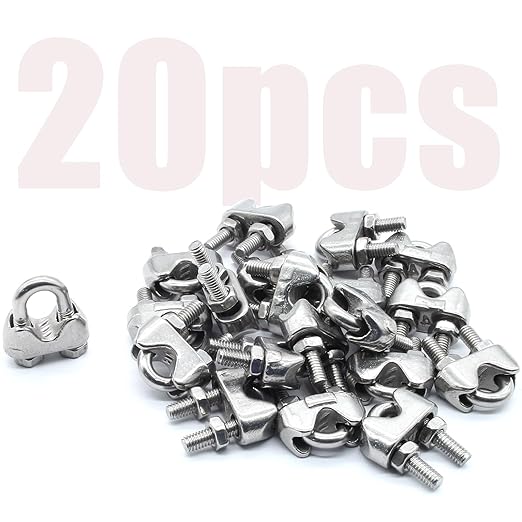 Luomorgo 20PCS M4 3/16" Wire Rope Cable Clip Clamp 304 Stainless Steel Saddle Clamp Cable