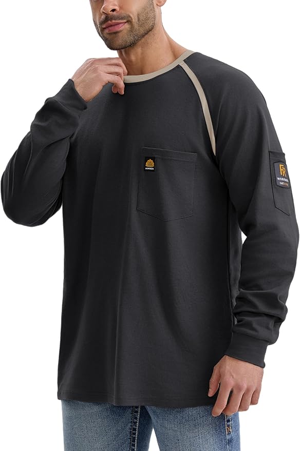 WORKWEYA 6.5oz Men's FR Shirts NFPA 2112 Lightweight Cotton Fire Retardant Shirt