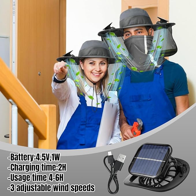 Solar Fan Hat for Men Women Sun Wide Brim Fishing Hat with Dual Power Ice Silk Neck Cover Reflective Design