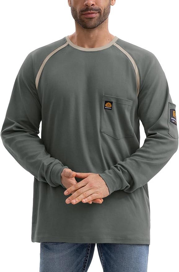 WORKWEYA 6.5oz Men's FR Shirts NFPA 2112 Lightweight Cotton Fire Retardant Shirt