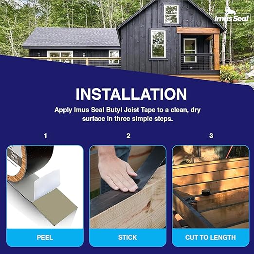Imus Seal® Butyl Joist Tape for Flashing Deck Joists and Beams, UV Resistant, Level Decking™, Protect Your Deck Structure™, Made in USA (1-5/8” x 50’ 2 Rolls Non-Skid)