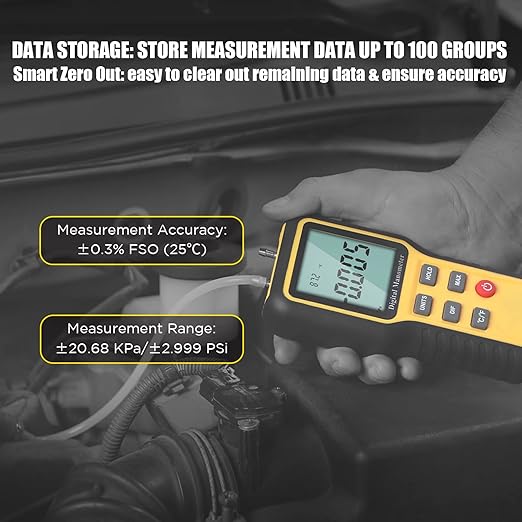 BTMETER Manometer Gas Pressure Meter, Dual Port Manometro Pressure Differential Gauge Check Air Flow Pressure for HVAC Gas Furnace, Digital Manometer w/Backlight 12 Measure Units QX-1201
