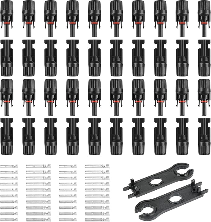40PCS MC4 Solar Panel Connectors, MC4 Male/Female 1000V Solar Panel Cable Connectors IP67 Waterproof, with 2 Pcs Assembly Spanners for Solar Cable PV Systems