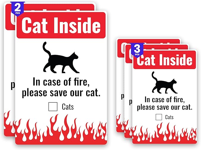 Cat Inside Sticker 5 Pack Durable, Waterproof- in Case of Fire Please Save Our Cat” Pet Rescue Label Set, 2 x Large (3.75 x 5.5) Inch & 3 x (2.75 x 4) Inch | Self-Adhesive, UV-Resistant, Water-Proof