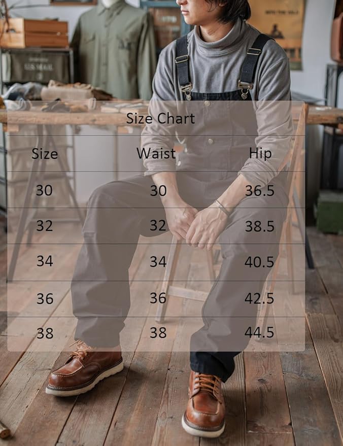 Rexcyril Men's Baggy Bib Overall Loose Fit Canvas Coveralls Workwear Dungarees Jumpsuit with Cargo Pockets
