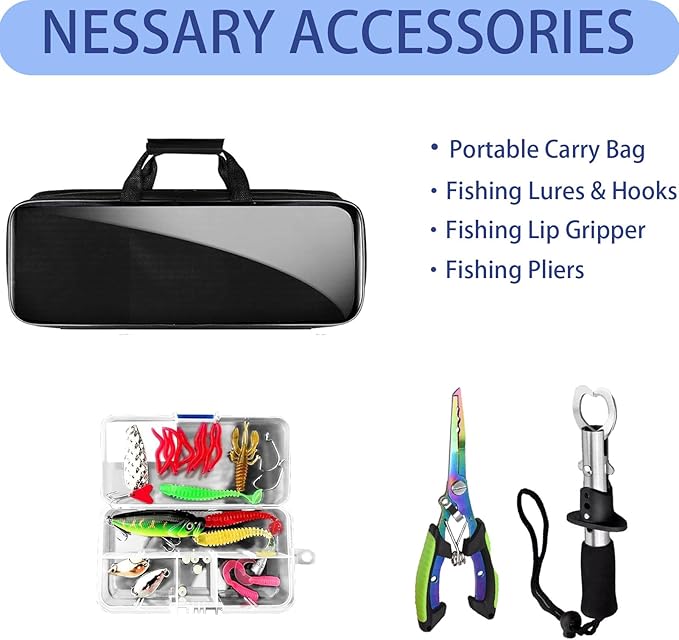 Telescopic Fishing Rod and Reel Combo, 2PCS 5.9FT Collapsible Fishing Pole Set with Pre-Loaded Spinning Reel Lures and Carrier Bag, Saltwater Freshwater Fishing Gear for Adults