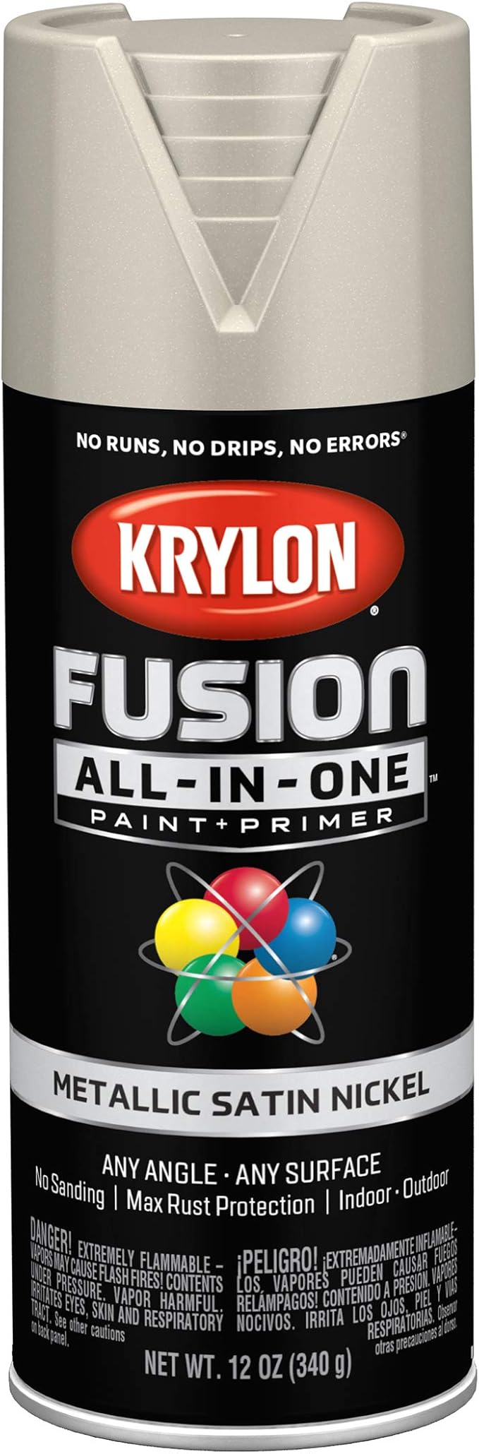 Krylon Fusion All-In-One Adhesive Spray Paint for Indoor/Outdoor Use, 12 oz, Satin Nickel