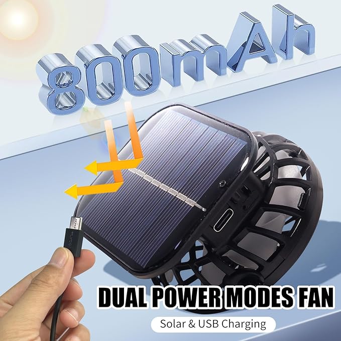 Wide Brim Outdoor Solar Fan Hat, UPF 50+ Fishing Hat for Man with 2 Solar Fan, 3 Modes 180°Rotating Fan Hats
