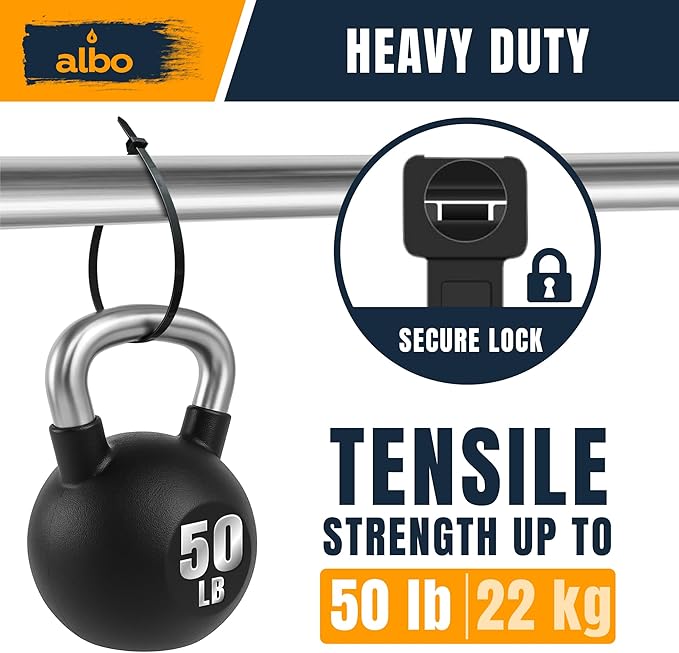 ALBO Black Zip Ties 12 Inch Long Zip Ties Plastic Cable Ties Thick 0.19 Inch 100 Pack Tie Wraps Heavy Duty 50lb UV Resistant Nylon Wire Ties for Indoor and Outdoor