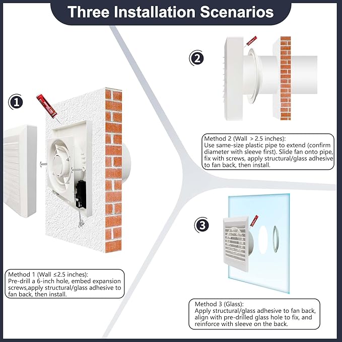 8 x 9.25 Inch Bathroom Exhaust Fan with Shutter Panel,77 CFM 25W Ventilation Fan for Window or Wall Mount,with a pull cord switch and US power cord