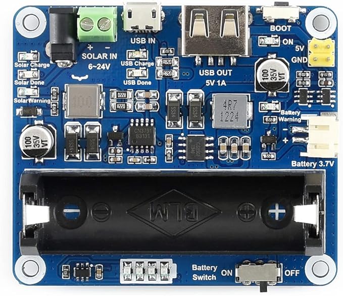 Waveshare Solar Power Management Module, Solar Charge Controller USB, for 6V~24V Solar Panel Multi Protection Circuits Suited for Low-Power IoT and Other Environmental Protection Projects