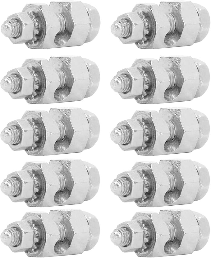 10Pcs External Hex Copper Grounding Clamps Solar Panel Ground Lug Terminal Bolts on Earthing Bonding Lightningly Protection Cable Clamp for PV Module Bezel Installation