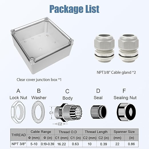 LeMotech Junction Box IP67 Waterproof Dustproof Electrical Box Project Box DIY Enclosure Gray with Transparent Clear Cover, External Size 7.9x7.9x3.7in (200x200x95mm)