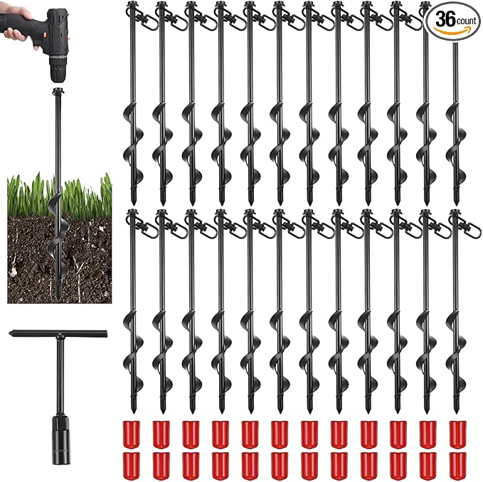 Reginary Ground Anchors Screw in Tent Stakes Heavy Duty Trampoline Anchors High Wind for Camping Canopy Carport Sheds Beach Sand Stakes Metal Swing Set