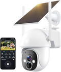 2K Solar Security Cameras Wireless Outdoor, 360° View Outdoor Camera for Home Security with Color Night Vision, Battery Powered, AI PIR Detection, Spotlight Siren Alarm, Only 2.4Ghz WiFi
