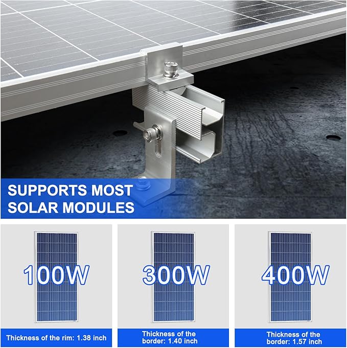 10PCS Solar Panel Mounting Brackets, Solar Panel Mount for 1-4PCS Thickness 1.4” Solar Panels, Solar Panel Brackets with 10x 6 Mini Rails 4X Water Drain Clips for Shingle,Slate,Metal and Tin Roof