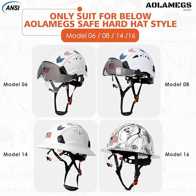 ANSI Z87 Safety Glasses - OSHA Construction Hard Hat Visor Accessories,Build in Clear/Tinted Lens Eye Protector