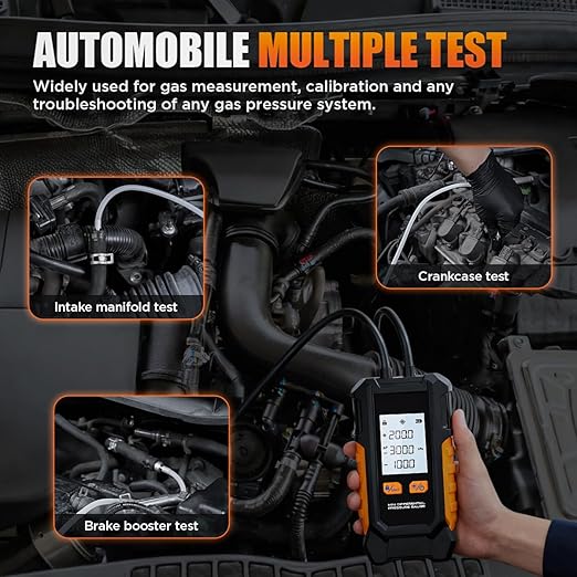 Manometer Gas Pressure Tester -101 to 200KPa Digital Manometers Dual-Port Gas Manometers HVAC with Auto Calibration, Backlight LCD Display, Data Hold Air Pressure Meter