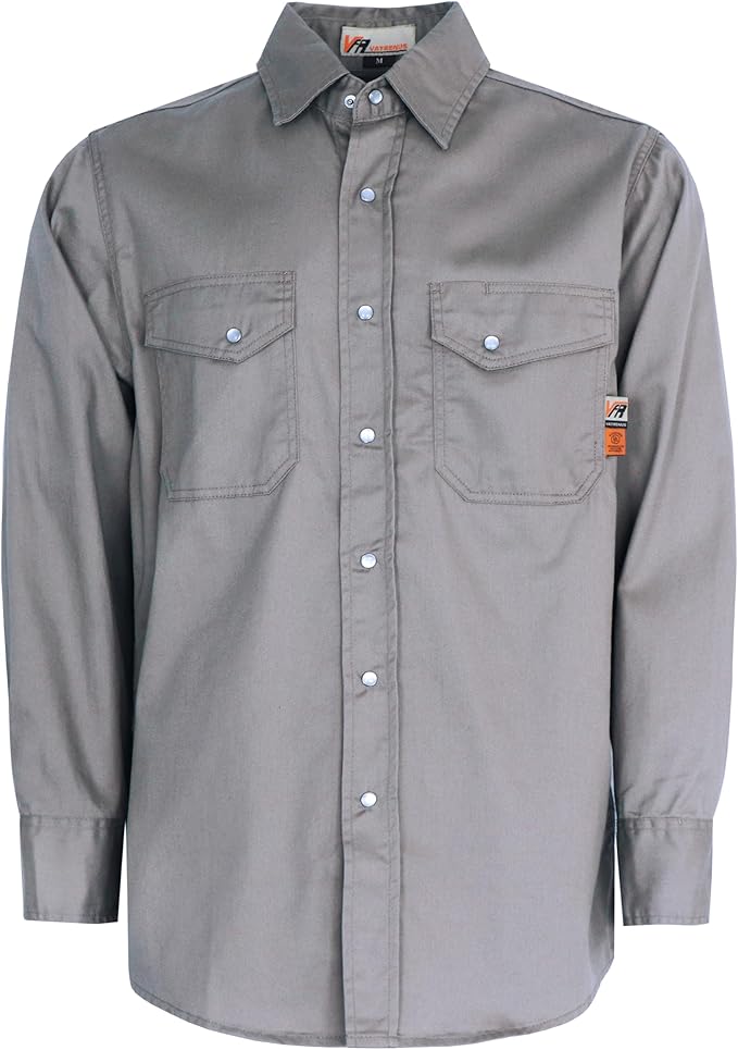 VATRENUS FR Shirts for Men 6.5oz Button Down Flame Resistant 100% Cotton Men's Pre-Washed Fire Retardant Work Shirt