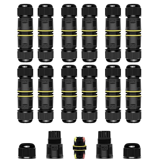 Junction Box Outdoor Waterproof Electrical Cable Connector,NineLeaf 12PK 3-PIN M20 Extension Electrical Cable Protector for Cable Diameter Ø5-12mm,for Outdoor Road Landscape Lights,External Cord Boxes