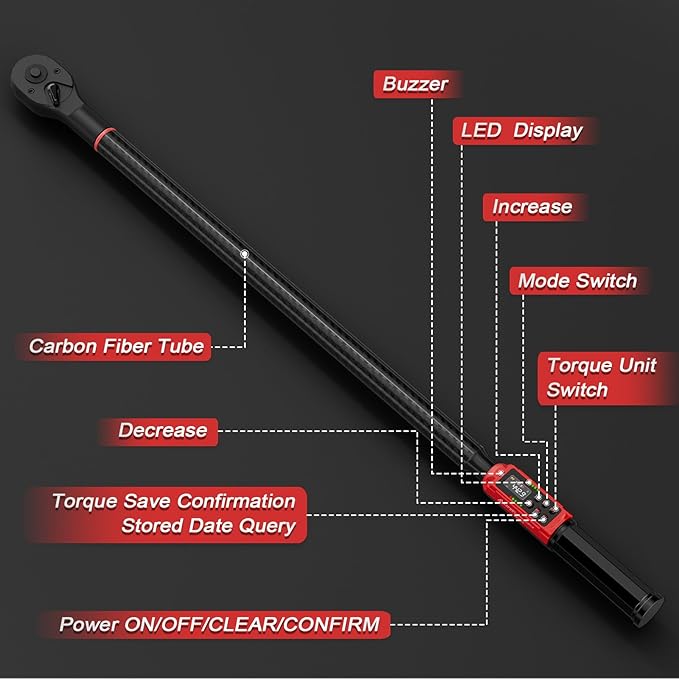 Digital Torque Wrench 3/4" Drive, 6.6-442.9 Ft.lb/9-600Nm, Carbon Fiber Tube, ±1% Accuracy, Heavy Duty Precision Torque Wrench Digital for Automotive, Trucks, Industrial & Mechanical Repairs