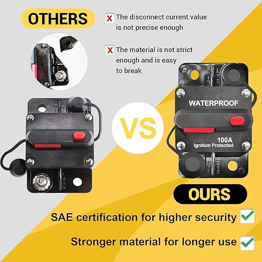 100Amp Circuit Breaker DC 12V-48V for Marine Boat Trolling Motor Automotive RV Trailer Car Solar System Battery Disconnect with Manual Reset Switch, IP67 Waterproof (Pack of 2)