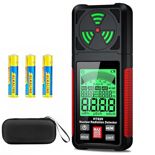 Geiger Counter Intendvision Nuclear Radiation Detector - Portable Radiation Dosimeter Tester Beta Gamma X-ray Detector for Nuclear Wastewater Seafood with Backlit LCD Display, Audible & Visual Alarm