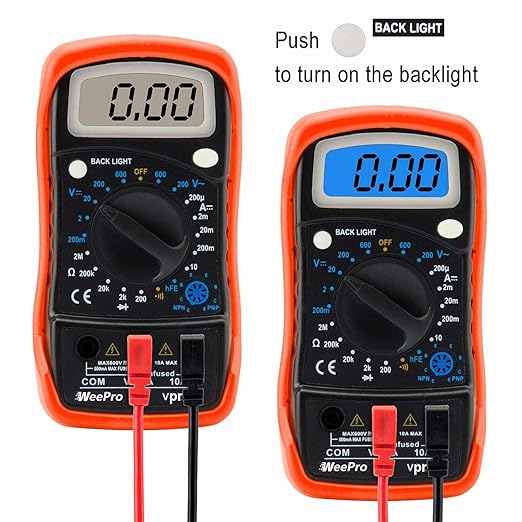Vpro850L Digital Multimeter DC AC Voltmeter, Ohm Volt Amp Test Meter, Electric Tester Ohmmeter with Diode and Continuity Detector, Backlit Display and Insulated Rubber Case Kickstand