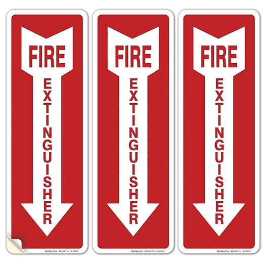 Fire Extinguisher Decal Self Adhesive Sticker 4x12" 4 Mil Vinyl SignIndoor & Outdoor Use UV Protected & Waterproof Sleek (3 Pack)