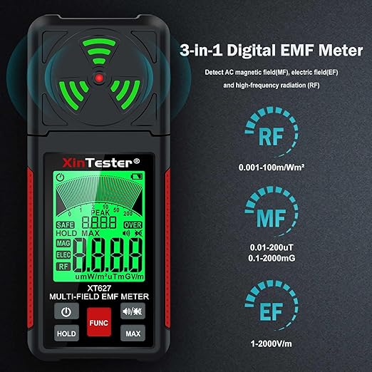 Xin Tester EMF Detector Meter 3-in-1 Digital Electromagnetic Radiation Magnetic Field Reader Tester, Home Outdoor Microwave Radioactive Ghost Hunting Cell Phone Towers WiFi Signal Detecting