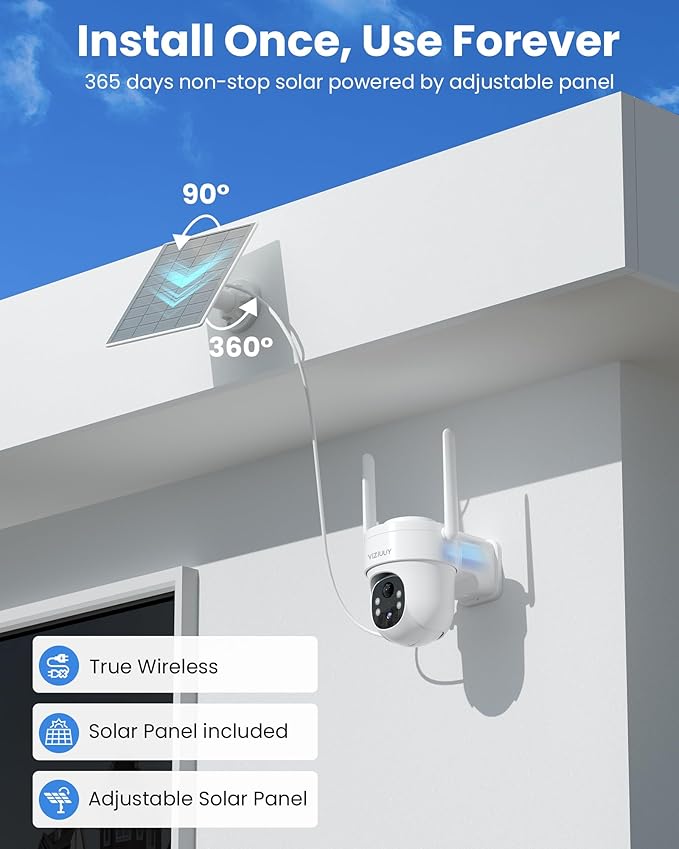 Solar Security Cameras Wireless Outdoor 4 Pack, 3MP Security Cameras Wireless Outdoor, Pan Tilt 360°WiFi Camera with Color Night Vision/PIR Sensor/2-Way Audio/Alexa