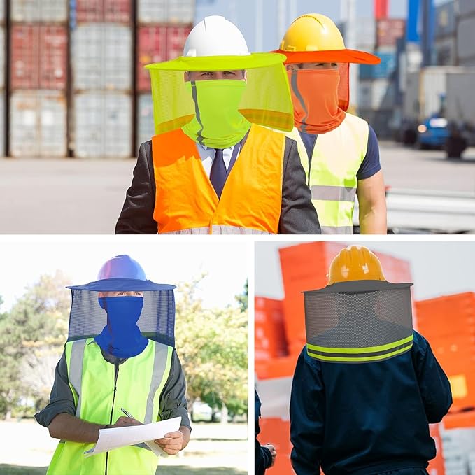 TCCFCCT Sun Shade, Full Brim Mesh Neck Sun Shield, High Visibility Visor Neck Protection and Bandana Headband Face Scarf, Hard Hat Accessories, 2 Packs, Yellow