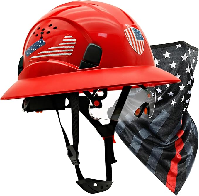 Full Brim Hard Hats Construction OSHA Approved with Visor-Vented Hard Hat with Neck Gaiter with Ear Loops,Safety Hard Hats for Men with Chin Strap ANSI Z89.1 Type 1 Class C,6-pt Suspension