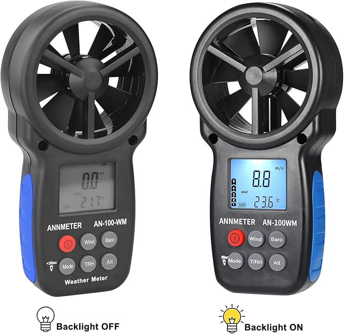 AIOMEST Handheld Anemometer AI-100WM Electronic Barometer Wind Speed Chill Temperature Meter Tester for Air Flow, Velocity, Pressure, Humidity Gauge