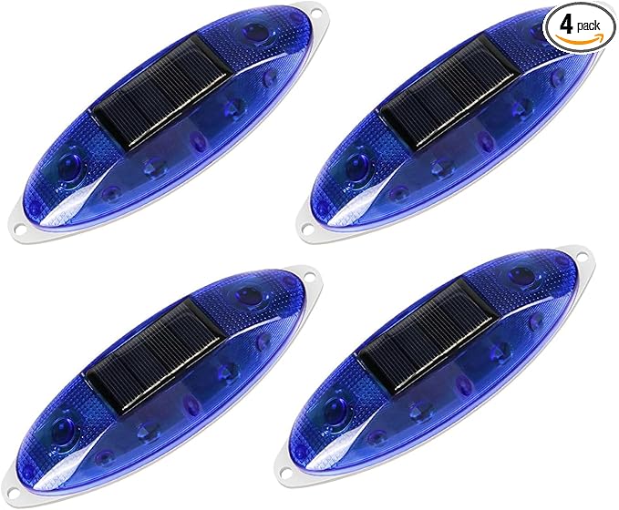 Aolyty Solar Strobe Warning Light Outdoor, Bright Solar Safety Flashing Light 4 Pack Road Signs IP54 Waterproof for Construction Site, Traffic, Dock, Marine, Stop Sign (Blue)