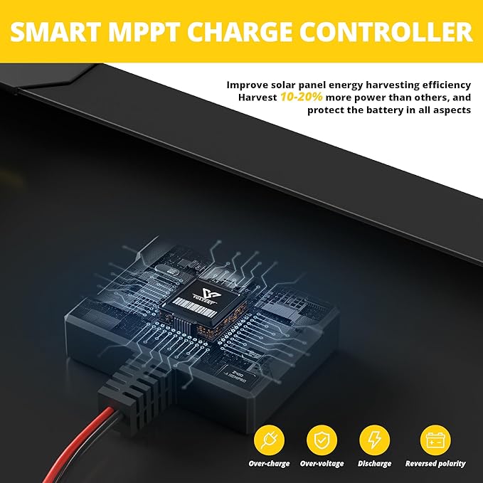 Voltset 20W 12V Solar Battery Charger & Maintainer with Built-in MPPT Charge Controller, Tubular Bracket, SAE Cables, Solar Trickle Charger 12 Volt Solar Panel for Gate Opener & Electrical Fence