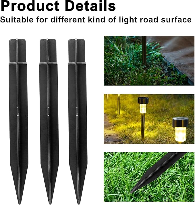 6 Pcs Solar Light Stakes Replacement, 8.27 Inch Plastic Ground Stakes, Black Pathway Lights Spike for Yard, Garden, Outdoor (Inside Diameter 0.87 Inch)