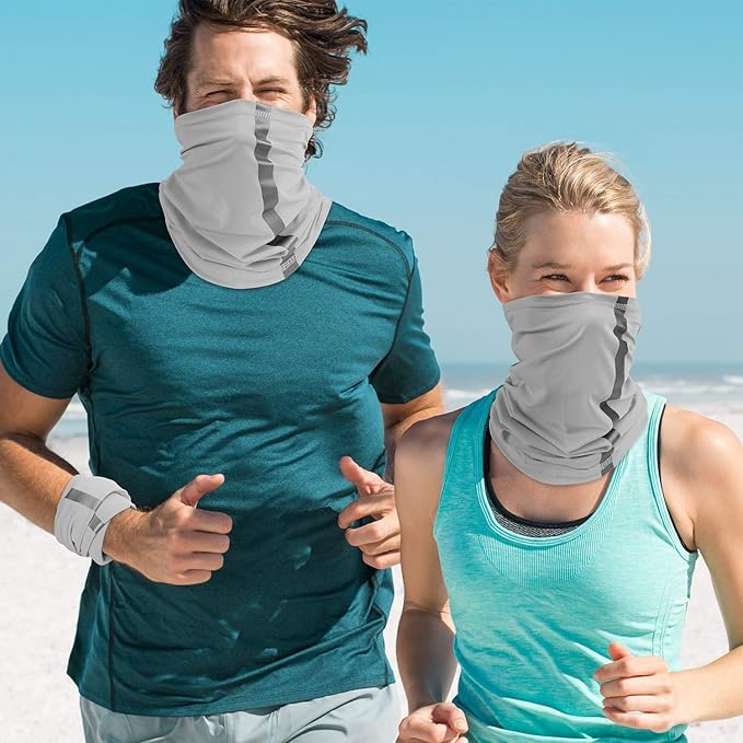 SATINIOR 4 Pcs Neck Gaiter for Men Reflective Face Mask Cover, UV Sun Protection Neon Balaclava Hi Vis Bandana for Work