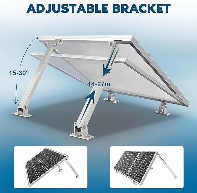 GCCSJ 2 Sets Solar Panel Mounting Brackets, 14-27 inch Adjustable Solar Panel Tilt Mount Brackets, Aluminum Alloy Solar Panel Mounting Kit Suitable for 100-450W Solar Panels for RV Roof Boat Camping