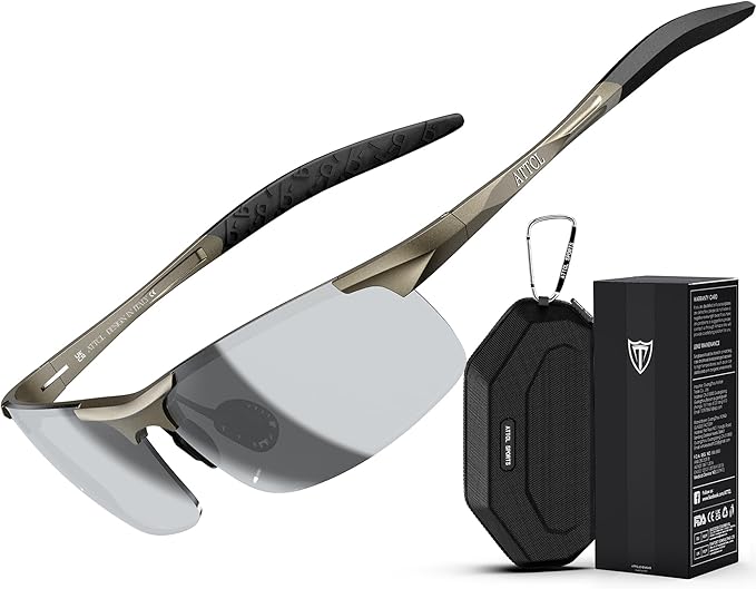 ATTCL Polarized Sunglasses Men Sports: UV Protection Anti Glare Wrap Around Lightweight Metal Driving Fishing Golf Running