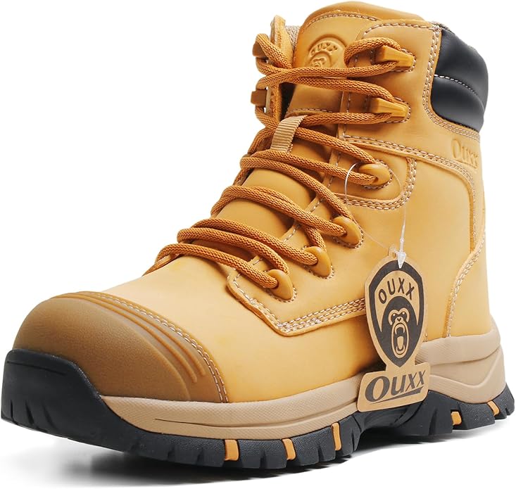 OUXX Work Boots for Men, Side Zipper Steel Toe Shoes, Water-Resistant, Non-Slip, Puncture-Proof(OX2720)