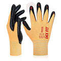 DEX FIT Nitrile Work Gloves FN330, 3 Pairs, 3D-Comfort Stretchy Fit, Firm Grip, Thin & Lightweight, Touch-Screen Compatible, Durable, Breathable & Cool, Machine Washable; Orange M (8)