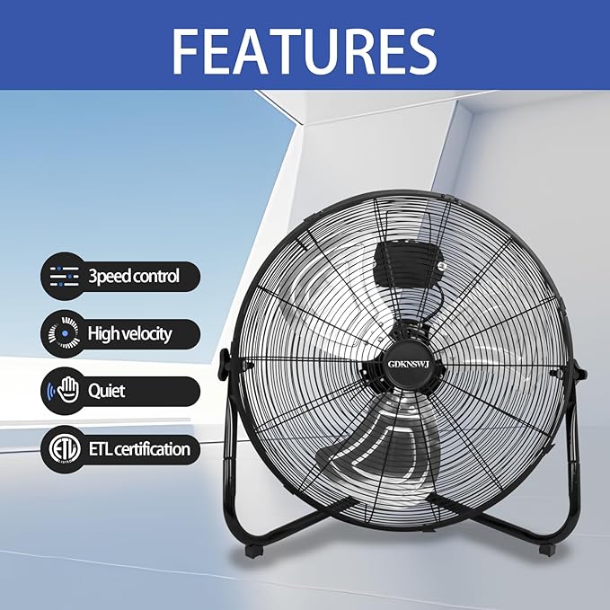 High Velocity Floor Fan - 20 Inch 3 Speeds Heavy Duty Metal Industrial Fan with Wall-Mounting System, 360 Degree Tilt, and Quiet Operation for Home, Office, Warehouse and Factory Use