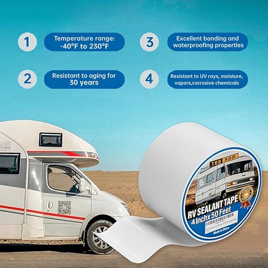RV Sealant Tape White, 4 Inch X 50 Feet, Waterproof, UV Resistant, Weatherproof, for RV, Boat, Camper, Awning, Canopy, Tents