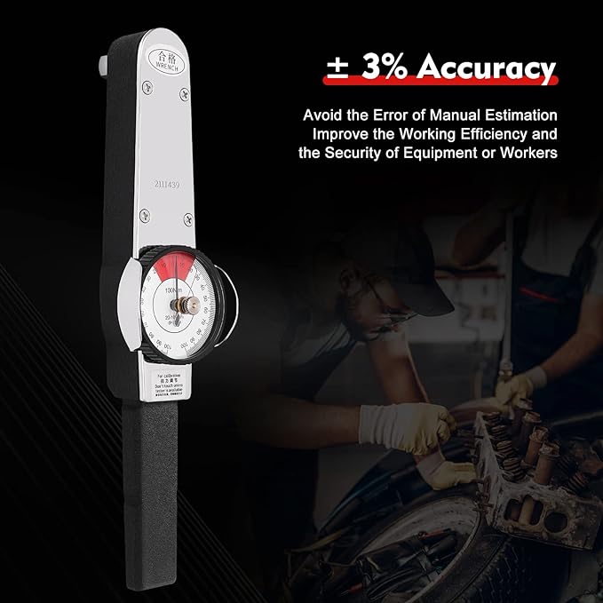 Dial Indicator Torque Wrench Indicating Torquemeter 1/2" Drive 0-100 Nm High Precision Torque Meter Professional Measure Tool, ± 3% Accuracy